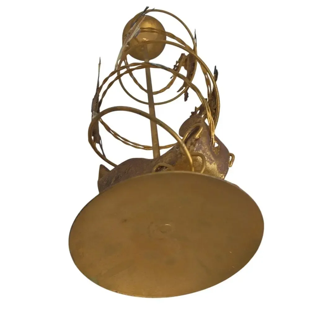 Vintage Christmas Brass Spiral Reindeer Sleigh Candle Holders Decor Set of 2